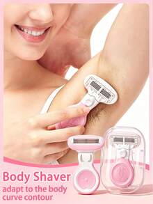 Women's Full Body Shaver, Manual Razor, Bikini Hair Removal Tool, Rubber Handle, Comes With Travel Storage Box, Easily And Painlessly Remove Hair From Legs, Bikini Area And Underarms, Gentle Care For Sensitive Skin, Dry And Wet Use, Ergonomic Handle Design, Portable (Storage Box Color Random) - Multicolor - View 1