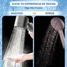1 cabezal de ducha de alta presión, equipado con cinco cartuchos filtrantes, 1 manguera de ducha y un soporte de ducha; 4 modos de rociado; con interruptor de pausa; apto para duchas de caudal alto y bajo. - plata - Ver 5