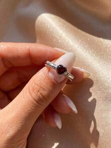 1pc 925 Sterling Silver Rivet Heart Ring, Delicate Jewelry Gift Suitable For Prom/Party, Birthday/Date, Daily Wear Or Gifting - Studded Heart Ring - View 2