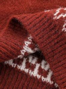 Women's Geometric Pattern Casual Daily Long Sleeve Sweater - Red - View 5