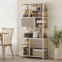 Scaffale contenitore a 6 ripiani, libreria con 2 cassetti in tessuto, 9 ripiani a giorno, 72,5 x 30 x 150 cm, bianco - A - Visualizzare 10