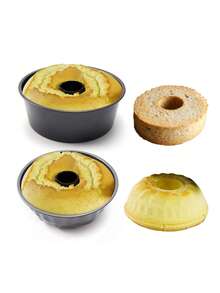 1pc Chiffon Cake Hollow Mold, Straight/Pattern Two Styles Optional, Home Baking Carbon Steel Baking Pan, 24-25cm Two Sizes, Gugelhupf Pattern Cake Mold, Non-Stick Easy Release Baking Tool, Oven-Specific Cake Baking Pan - View 1