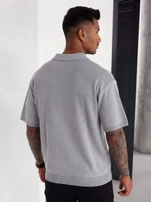 Spring/Summer European, American, Japanese, Korean Casual Unisex Versatile Solid Color Minimalist Business Style Men's Women's Knit Top Short Sleeve V-Neck Pullover Sweater Back To School - Grey - View 4