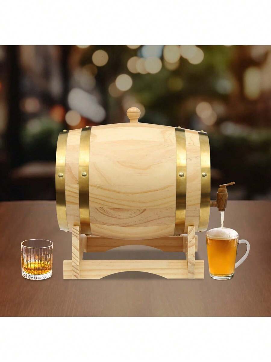 Weinfass mit Zapfhahn,5L Ellipse Bierfass mit Ständer,Whiskyfass für Wein und Spirituosen,Fass Barrel Weinfass für Bars,Vorratskammern,Esszimmer,Küchen und Partys,Log Color - Übersicht 1