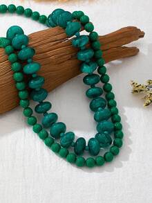 OABE Set Kalung Manik-Manik Hijau Gaya Bohemian 2 Buah/Set, Desain Berlapis, Cocok untuk Pemakaian Sehari-hari Wanita - Hijau - View 5