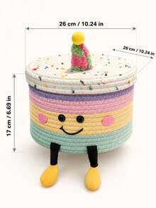 1pc Multicolor Cake-Shaped Storage Basket, Woven Cylindrical Organizer Bin With Lid, Plush Party Hat Design, Face Decoration, Desktop Storage Box, Suitable For Birthday Party, Home Indoor Daily Use - Multicolor - View 8