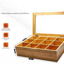 Bamboo Tea Bag Storage Box, 12 Compartments, With Magnetic Closure And Transparent Viewing Window, Natural Color (9 * 28 * 16 Cm), Ideal For Organized Tea Bag Storage - Natural Wood Color - View 3