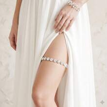 1pc Rhinestone Flower Bridal Garter, Sparkly Crystal Elastic Thigh Band Leg Chain For Wedding Bride Prom Party - Silver - View 1