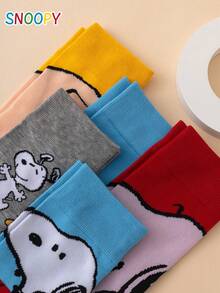 5 أزواج من جوارب منتصف الساق للرجال بنمط جرو تشارلي براون الكرتوني المرح من سلسلة SNOOPY الأصلية - متعدد الألوان - مشاهدة 4