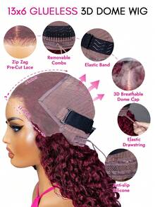 ISEE HAIR Wear Go Burmese Curly Wig Pre-Cut Lace Glueless Wigs Burgundy Color Pre-Plucked Hairline 13*6 Transparent Lace 180% Density 16-24 Regular Inch Upgrade Wig Friendly Use For Beginners - S99J - View 4