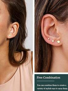 HOTNICE 3 Pieces Of Exquisite Cartilage Earrings For Women, Multi-Layered Fashionable Polka Dot Hollow Jewelry, Suitable For Women To Wear - Gold - View 7