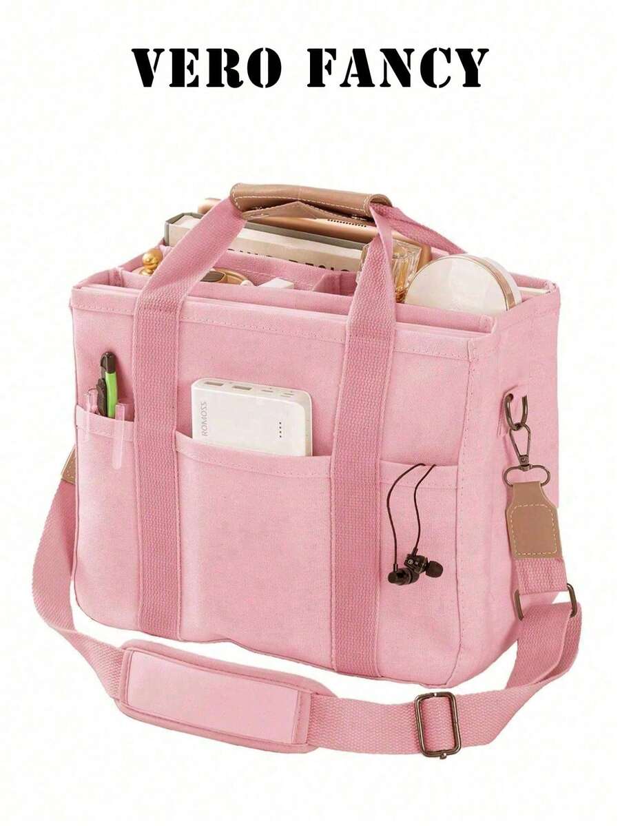 New Large Capacity Multi-Compartment Women's Handbag, Fashionable Minimalist Versatile Tote Bag, Unique Design, Portable Adjustable Shoulder Strap, Mom Shoulder Crossbody Bag, Suitable For Work, Commute, Outings, Shopping And Storage - Pink - View 1
