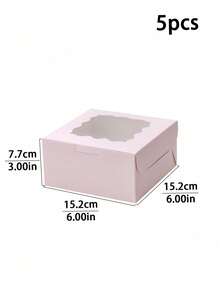 5pcs 6*6*3 Inch Foldable Portable Cardboard Gift Dessert Boxes, Minimalist Luxury Style, Multi-Color Options (White, Kraft, Pink, Gold), Square Transparent Window, Halloween Christmas Wedding Birthday Party Candy Small Gift Storage Display Packaging Box - Multicolor - View 10