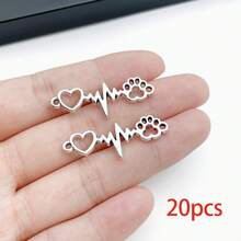 10/20pcs Silvery Heartbeat Link Connectors Mixed Heart Paw Print Infinity Alloy Connector Charms For DIY Bracelet Necklace Jewelry Making Findings - Silver - View 12