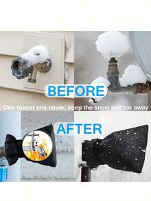 1pc Black Outdoor Faucet Winter Pipe Protection Cover (Waterproof & Anti-Freeze), Reflective & Reusable, Suitable For Outdoor Patio, Home Faucet Protection, Garden & Outdoor Gardening Accessories And Tools, Applicable To Outdoor Hose Faucet, Winter Insulation Essential - A - View 6