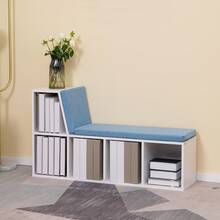 2-in-1 boekenkast/bank met 5 opbergvakken en 2 kussens, 108 x 30 x 60 cm, wit/blauw - A - Bekijken 3
