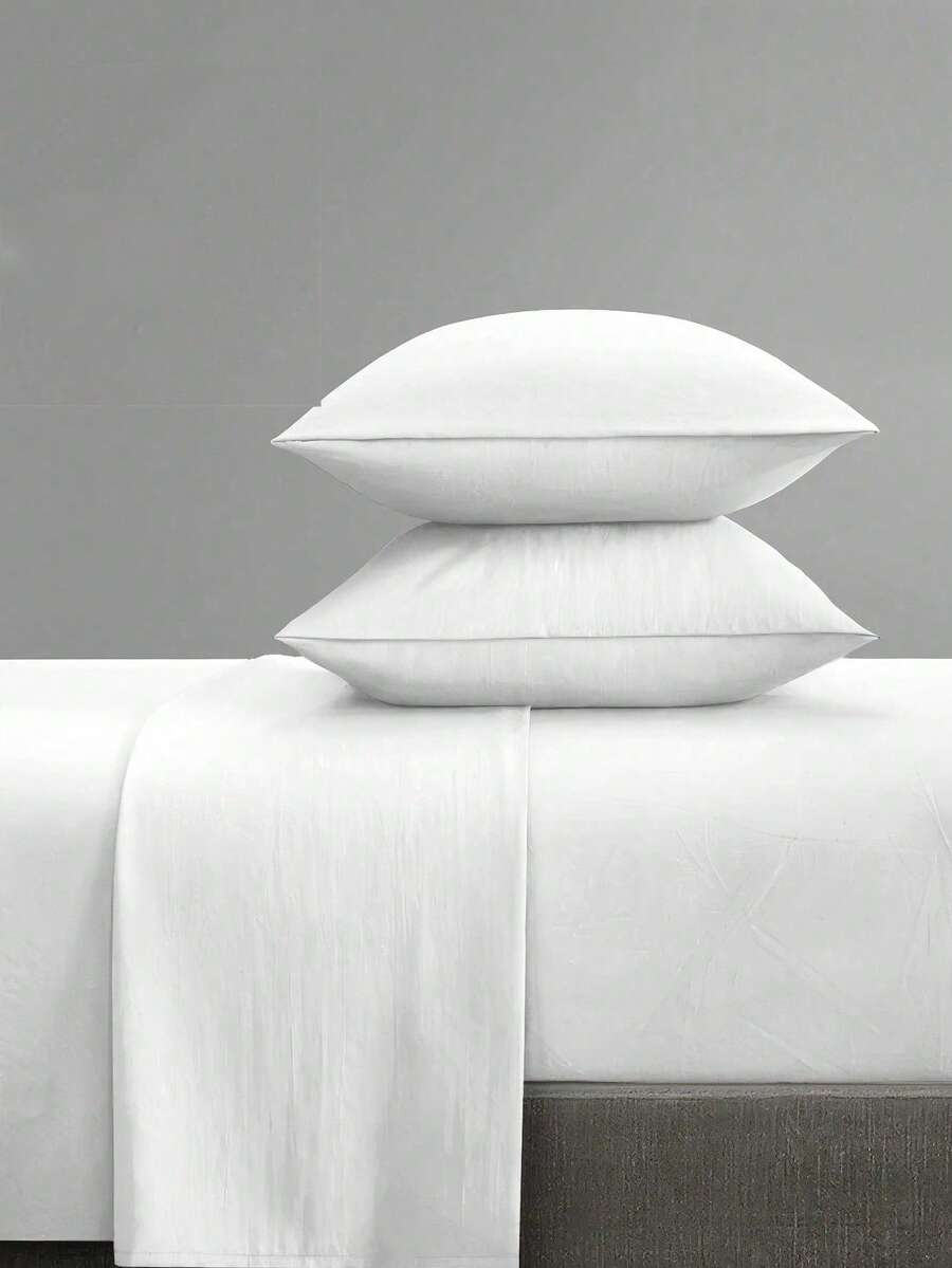4-Piece Pure White Bedding Set, Easy Care, Soft Bedding Set, Includes Fitted Sheet (1 Flat Sheet + 1 Fitted Sheet + 2 Pillowcases), Solid Color Fitted Sheet Set, Available In King, Queen, Full, Twin Sizes, Deep Pocket Design, Pillowcases Up To 11.8 Inches, Soft And Breathable, Wrinkle-Resistant - White - View 1