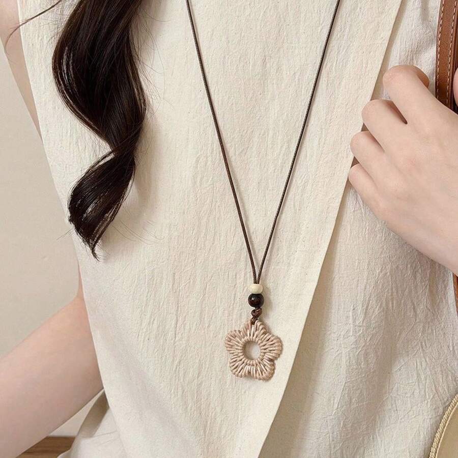 1 Vintage Imitation Vine Woven Flower Pendant Necklace, Bohemian Style, Suitable For Weddings, Daily Matching Necklace Accessories - Multicolor - View 1