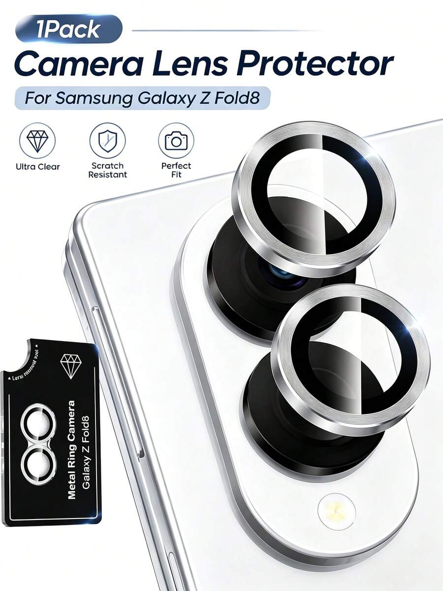 ForSamsung Galaxy Z Fold 8 Camera Lens Protector, Individual Metal Ring Tempered Glass Lens Cover, [Strong Adsorption] Scratch Resistant Ultra-Thin HD Clear Lens Cover, 1 Set-Silvery - Silver - View 1