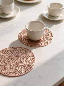 12pcs Gold Hollow Drink Coasters, Washable Table Decor, Non-Slip Tableware Mats, Breathable And Heat-Dissipating, Lightweight And Easy To Store, Suitable For Restaurants, Cafes, Homestays, Fit For Afternoon Tea, Festivals, Parties, Gatherings, Birthdays, Weddings, Dinner Parties. - Multicolor - View 10
