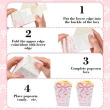 10/20/50pcs Sweet Pink Bow Popcorn Boxes, Mini Paper Bow Popcorn Bags, Macaron Color Candy Storage Boxes, Birthday Party, Pajama Party, Bridal Shower, Wedding, Movie Night, Party Favor Boxes - Pink - View 8