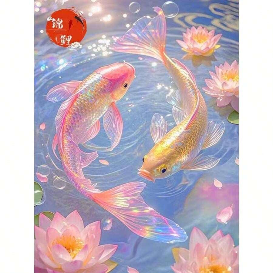 1 Buah Kit Lukisan Berlian 5D DIY Pola Ikan Koi - Seni Mosaik Berlian Bulat Penuh, Dekorasi Dinding Rumah, Tanpa Bingkai - Tanpa Bingkai - View 1