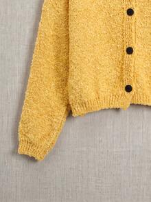 JIANHU Vintage Loose Teddy Knit Button Front Textured Cardigan, Suitable For Autumn/Winter Thanksgiving And Christmas Wear - Yellow - View 9