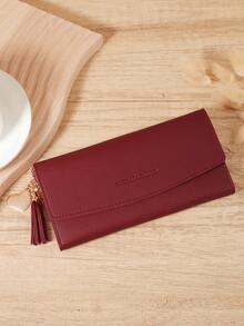 Fashionable Women's Long Wallet, Three Fold Multi Slot Heart-Shaped And Tassel Decorated Multifunctional Wallet, Suitable For Outdoor Travel - Burgundy - View 4