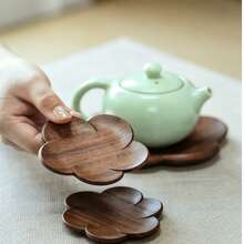 1pc Black Walnut Wood Coaster, Teapot Mat, Heat Resistant, Coffee Cup Coaster, Suitable For Dining Table Decoration, Restaurant, Kitchen, Living Room, Bohemian Style Kitchen And Living Room Decor Dining Table Coaster, Holiday Gift - Multicolor - View 5