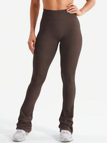 YEOREO Women's Flared Leggings Invisible Scrunch Butt Yoga Pants Bootcut Gym Yoga Workout Leggings - Black/Chocolate - View 7