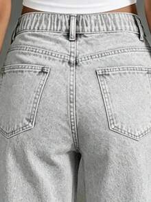 Youth Girl Casual Front Button Pocket Straight Leg Jeans - Grey - View 5
