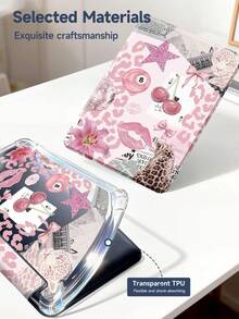 Pink Lip Print And Leopard Print Pattern Tablet Case Compatible With IPad Air 11-Inch M3 2025 / M2 2024, Air 5th Generation 2022 , (A16) 11 Inch 11th Generation 2025,Compatible With Samsung Galaxy Tab,Kindle Paperwhite 12th Gen 2024, Clear Back ,Fashion Pattern Protective Case,Automatic Sleep And Wake-Up Function, Airbag Protection, Suitable For Gifts And Office Use - Multicolor - View 10