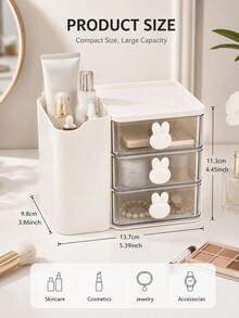 1pc Baby Hair Accessories Storage Box, Cute Rabbit-Shaped Handle, 3 Compartments, Girl's Room Decor, Baby Girl Supplies, Newborn Essentials - Multicolor - View 6