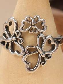 Anillo hueco de diseño de mariposa minimalista bohemio hecho a mano, adecuado para el uso diario de mujeres, festivales, regalo perfecto para vacaciones - Plateado - Ver 11