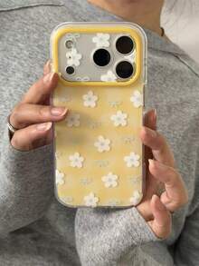Ins Style Yellow Plaid Bow & Floral Phone Case, Compatible With IPhone 17 Pro Max, Apple 17, 15 Pro, 16 Pro Max, Women's Soft Matte Anti-Drop Protective Shell, 17 Pro Daisy Design - Yellow - View 2