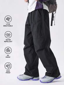 GRIM PANDA Women Parachute Cargo Pants Elastic Drawstring Waist Zipper Side Pockets Loose Straight Fit Casual Travel Daily Long Trousers Sports - Black - View 1