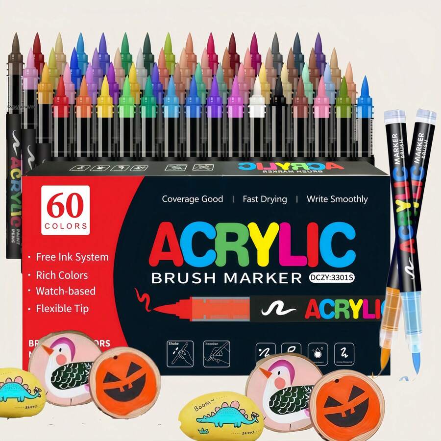 12-60 Colors Art Marker Set, Soft Tip, Suitable For Painting, Sketching, Coloring On Stone, Glass, Metal, Wood, Perfect Back To School Gift For Students And Friends, DIY Crafts