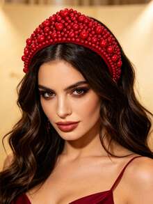 Halloween Crown Pearl Sponge Headband, Versatile Premium Wide-Rim Hair Accessory - Multicolor - View 5