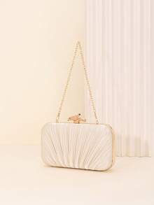 LJDCRFT Elegant Pleated Hard-Shell Evening Clutch, Unique Branch-Shaped Metal Clasp, Suitable For Weddings, Balls, Banquets, And Other Occasions. - Champagne - View 6