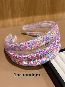 3 Randomly Selected Colors Headbands With Colorful Glitter Decor, Suitable For Daily Wear - Multicolor - View 7