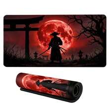 1pc Red Swordsman Large Gaming Mouse Pad, Black Silhouette Extended Desk Mat, Office Desk Accessory Non-Slip Computer Pad, Rubber Base Laptop Keyboard Pad, Durable Spill-Proof For Home Office Gaming - View 9