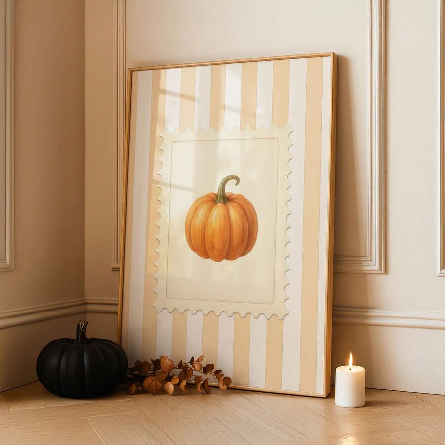 1pc Frameless Striped Pumpkin Fall Kitchen Bar Cart Wall Art Dorm Gift - Multi-color - View 1