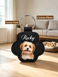 1pc Customized Pet Photo Name Leather Keychain Personalized Paw Print Pet Hair Memorial Keepsake Storage Ring Dog Cat Lover Gift Pendant - Multicolor - View 8
