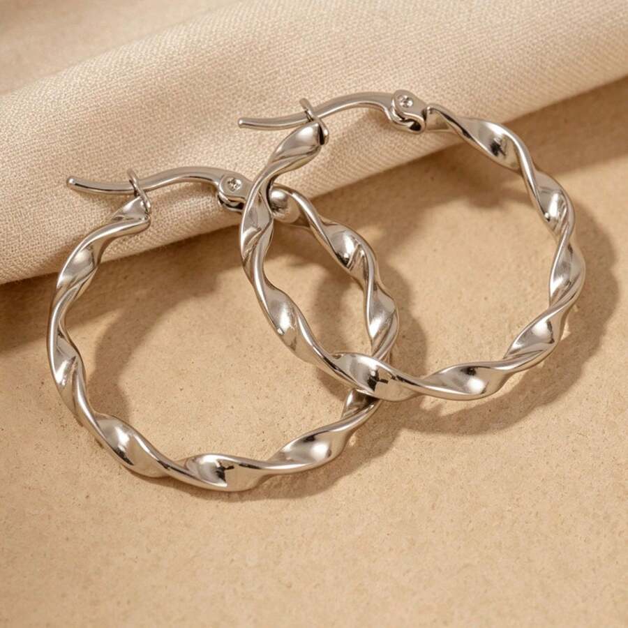 1 Pair Stainless Steel Spiral Twist Design Earrings, Minimalist And Exquisite, Secure Clasp To Prevent Falling, Fashionable And Versatile Unisex Ear Jewelry, Suitable For Daily Wear, Party, Holiday Gift Choice - Spiral Twisted Earrings - View 1