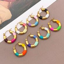 2pcs Fashion Oval Earrings Stainless Steel Oval Gold 20MM Large Round Clip Smooth Metal Earrings Elegant Accessories - Multicolor - View 8