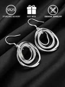 1pc 925 Sterling Silver Multi-Layer Twisted Oval Matte Finish Hoop Earrings (Twisted Ring Effect), Gift Box Suitable For Daily Wear And Holidays - Silver - View 8