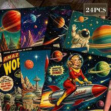 24 Sheets Vintage Space Sci-Fi Scrapbook Paper, 6 Inch Square Astronaut Rocket Planet Universe Illustration Background Paper Material Decoration DIY, Vintage Journal, Junk Journal Greeting Card Planner Scrapbook Background Card Mat - Square - View 10