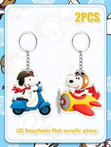 2pcs Classic Snoopy Pilot Keychain Set, Motorcycle & Airplane Theme Snoopy Keychains, Multi-Functional Car Key & Bag Charm Pendant, Casual Fashion Accessory & Holiday Gift - Multicolor - View 4