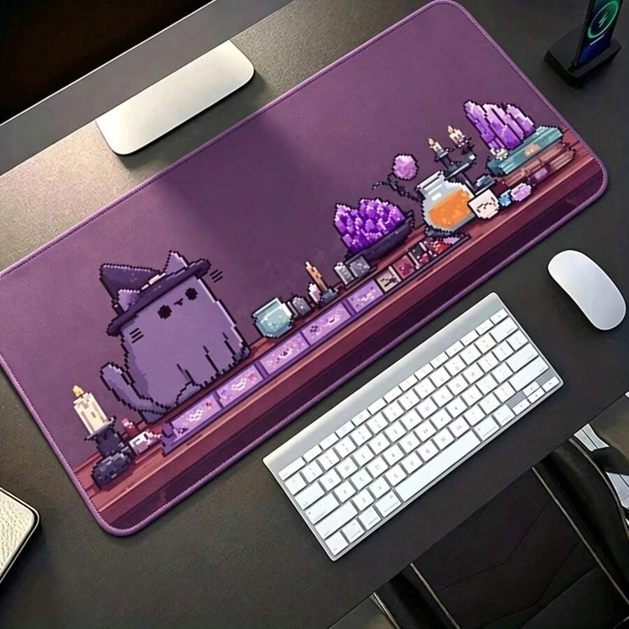 Large Gaming Mouse Pad, Retro Pixel Witch Pattern, Non-Slip And Washable, Computer Desk Accessory - A - View 1