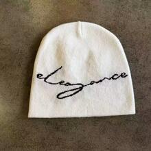 1pc Minimalist "Elegant" White Letter Knit Beanie - Versatile Fashion Accessory For Autumn/Winter - A - View 6